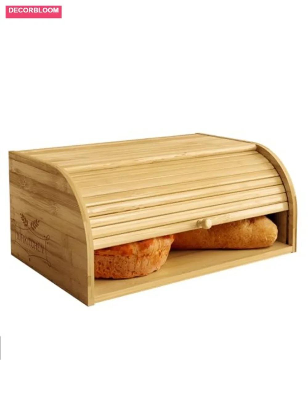 Bamboo Bread Box with Sliding Door, Ventilated Roll-Top Storage for Kitchen